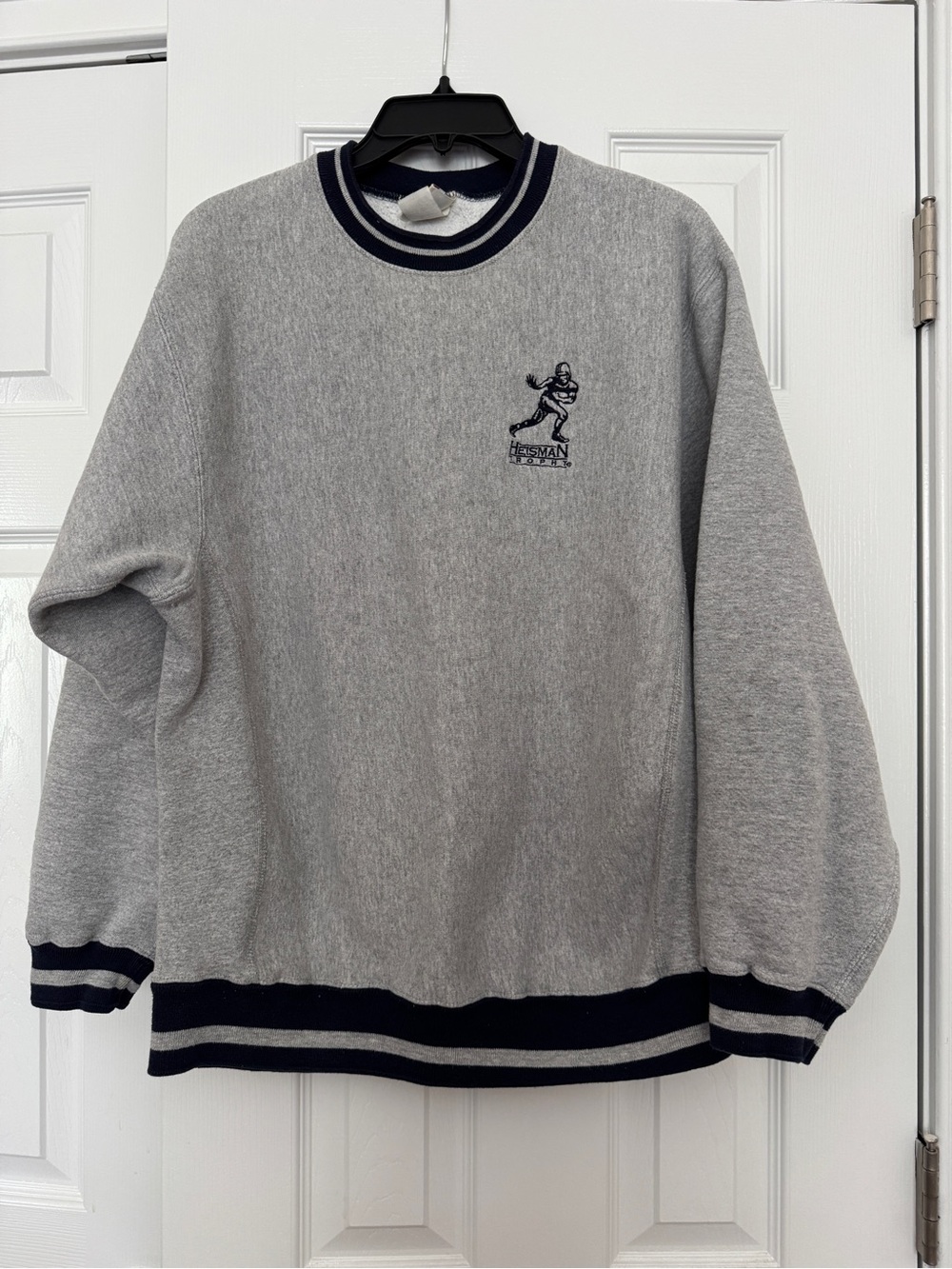 Heisman Trophy Embroidered Lee Gray Cross Grain Sweatshirt Grey Navy Trim